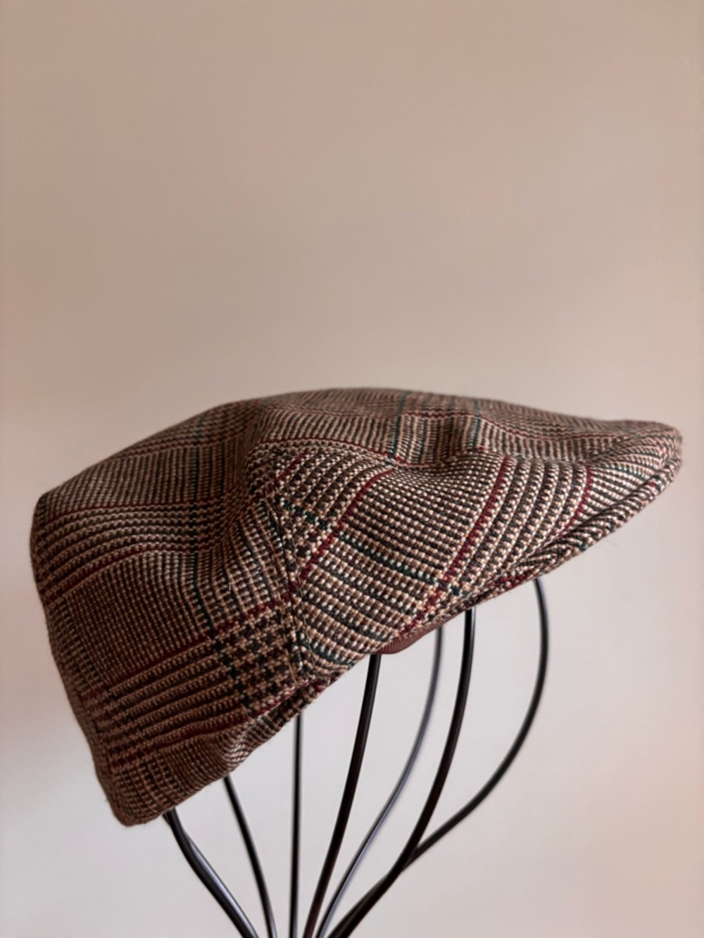 Vintage Brown Plaid Newsboy Flat Cap Womens